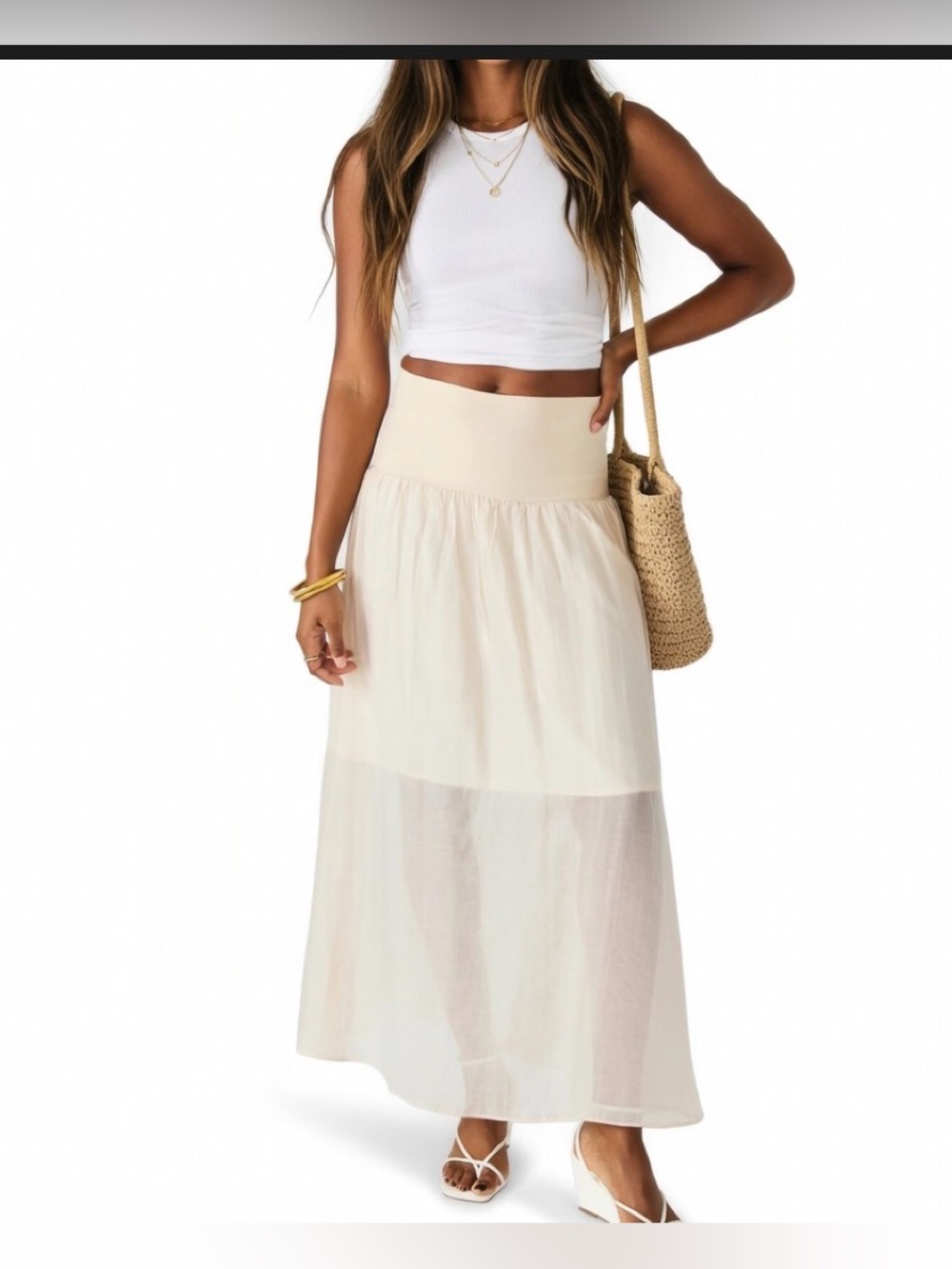 Steve Madden Amaya Skirt Women’s XL NWT Cream Long Flowy Maxi Skirt High Waist